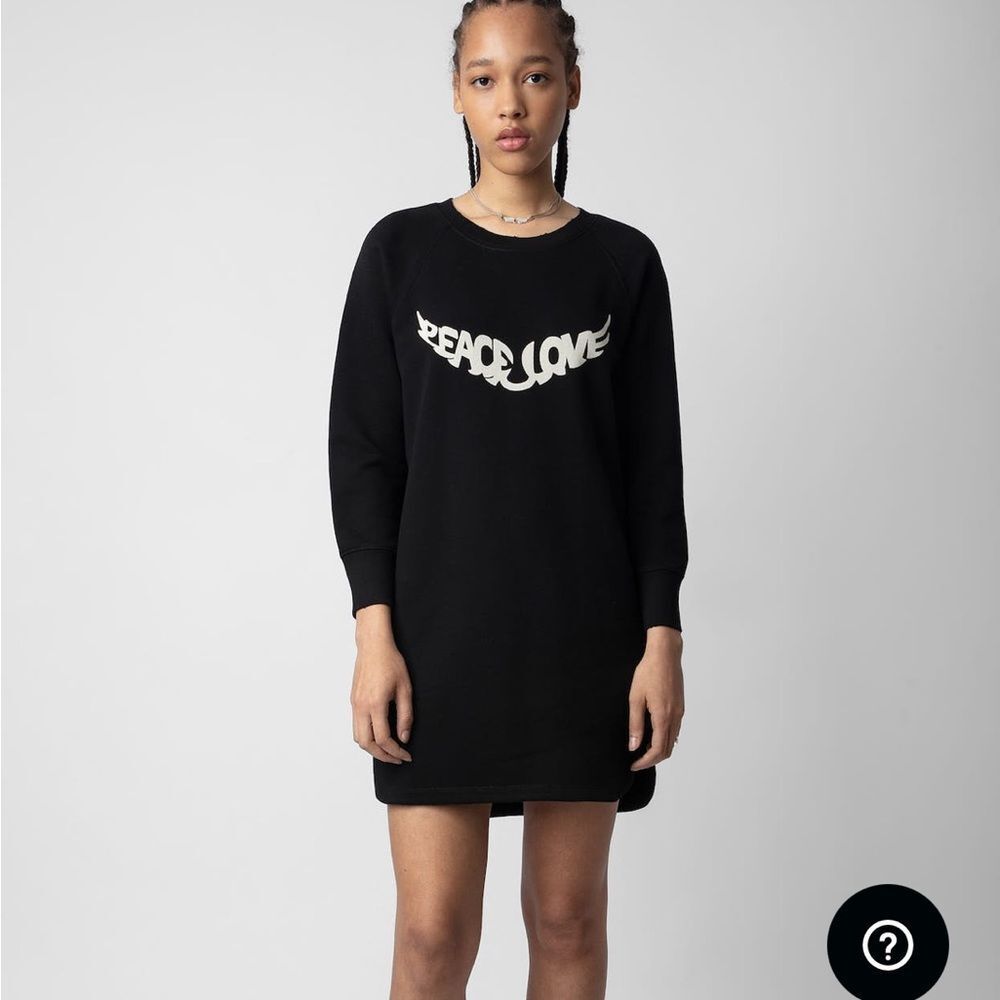 Zadig & Voltaire Diaz Peace Love Black Sweatshirt Mini Dress Nwt Women's L M